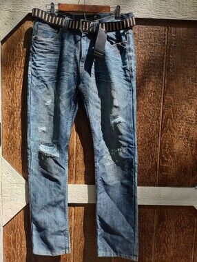 Truth Substance Common Sense Distressed Belted Denim Jeans Men's 36/32